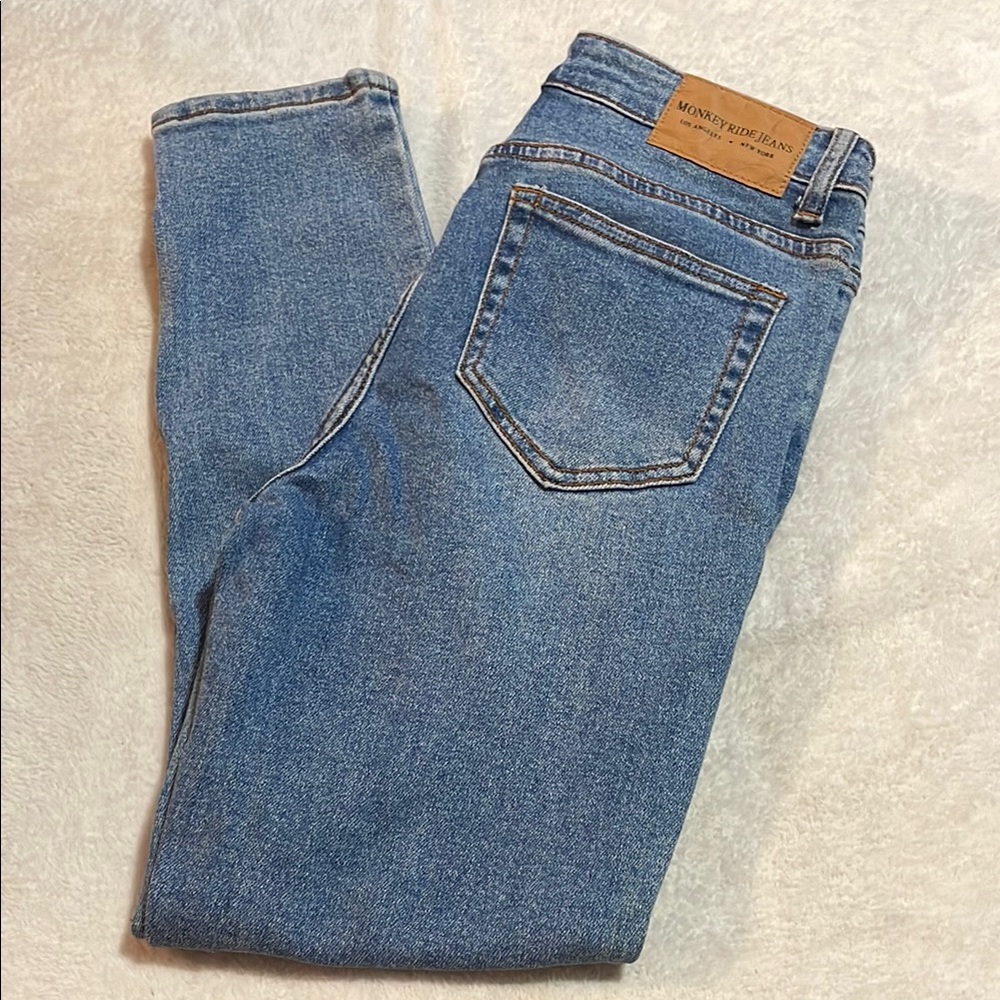 Monkey Ride Jeans Women's Distressed Button Fly Blue Denim Jeans